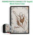 Black framed canvas wall art featuring a female swimmer and floral swimming design