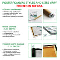 Poster and canvas wall art option guide showing unframed poster, matte canvas, and framed canvas formats