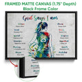 Black framed canvas volleyball wall art with a colorful player illustration and close-up canvas detail