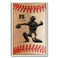 Framed baseball wall art featuring a catcher illustration on a vintage sepia baseball background