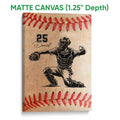 Matte canvas baseball wall art featuring a catcher illustration on a textured baseball background