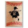 Framed baseball wall art featuring a batter with a bat against a textured baseball background