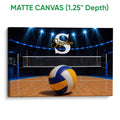 Matte canvas volleyball wall art featuring a ball on an indoor court