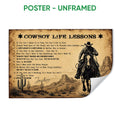 Unframed cowboy poster with horseback rider, desert landscape, cacti, stars, and vintage Western design