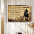 Cowboy canvas wall art displayed on a light wood wall in a Western-inspired home interior