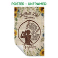 Unframed softball poster featuring a batter silhouette, floral sunflower border, and vintage motivational artwork