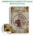 Framed softball canvas wall art shown with a white frame and close-up view of the printed floral design