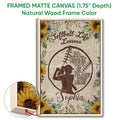 Framed softball canvas wall art shown with a natural wood frame and close-up of the sunflower border