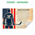 Unframed hockey poster featuring a player with a hockey stick and motivational life lessons