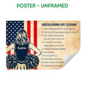 Unframed cheerleading poster featuring a pom-pom cheerleader, patriotic flag design and motivational life lessons