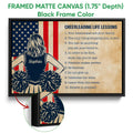 Black framed canvas cheerleading wall art with pom-poms, patriotic stars and an inspirational lessons design