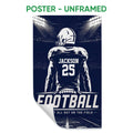 Unframed football poster featuring a helmeted player under bright stadium lights
