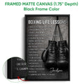 Framed boxing wall art shown with a black floater frame and close-up edge detail