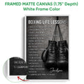 Framed boxing wall art shown with a white frame and close-up edge detail