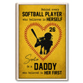 Framed softball wall art with a batter silhouette, red softball stitching, and warm yellow and black design