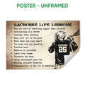 Unframed lacrosse poster with a helmeted player, lacrosse stick and motivational life lessons