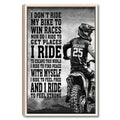 Framed motocross wall art featuring a helmeted dirt bike rider and bold black-and-white racing design