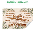 Unframed swimming poster featuring a swimmer silhouette, floral border, and inspirational artwork