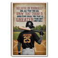 Framed baseball wall art featuring a batter from behind on a field with a motivational message
