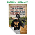 Unframed baseball poster showing a batter with a bat on a field beneath a motivational message