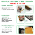 Poster and canvas wall art options guide showing football artwork in unframed, canvas, and framed formats
