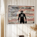 Framed football motivational wall art displayed on a light wood-paneled wall in a bright home setting
