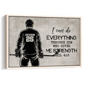 Framed hockey wall art showing a player from behind with a stick and inspirational message