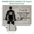 Hockey wall art shown in a white framed canvas with an inspirational sports design