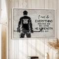 Framed hockey wall art displayed on a light wood-paneled wall in a home interior