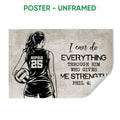 Unframed volleyball poster featuring a player holding a volleyball and an inspirational faith message