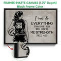 Black framed canvas volleyball wall art with a player illustration and motivational message