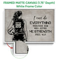 White framed canvas volleyball wall art with a player illustration and inspirational sports message