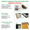 Poster, matte canvas, and framed canvas wall art options shown with volleyball artwork and format examples