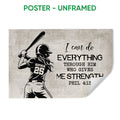 Unframed softball poster with a batter silhouette, vintage dictionary-style background, and motivational design