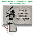 White framed canvas softball wall art featuring a batter silhouette and inspirational sports artwork