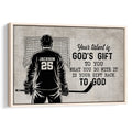 Framed hockey wall art showing a goalie in front of a net with an inspirational faith-based message