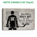 Matte canvas hockey wall art featuring a goalie, net, and bold inspirational message
