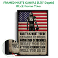 Framed football wall art shown with a black frame and motivational patriotic sports artwork