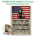 Framed football wall art shown with a natural wood frame and distressed patriotic design