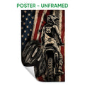 Unframed motocross poster featuring a helmeted dirt bike rider and bold distressed flag-inspired artwork