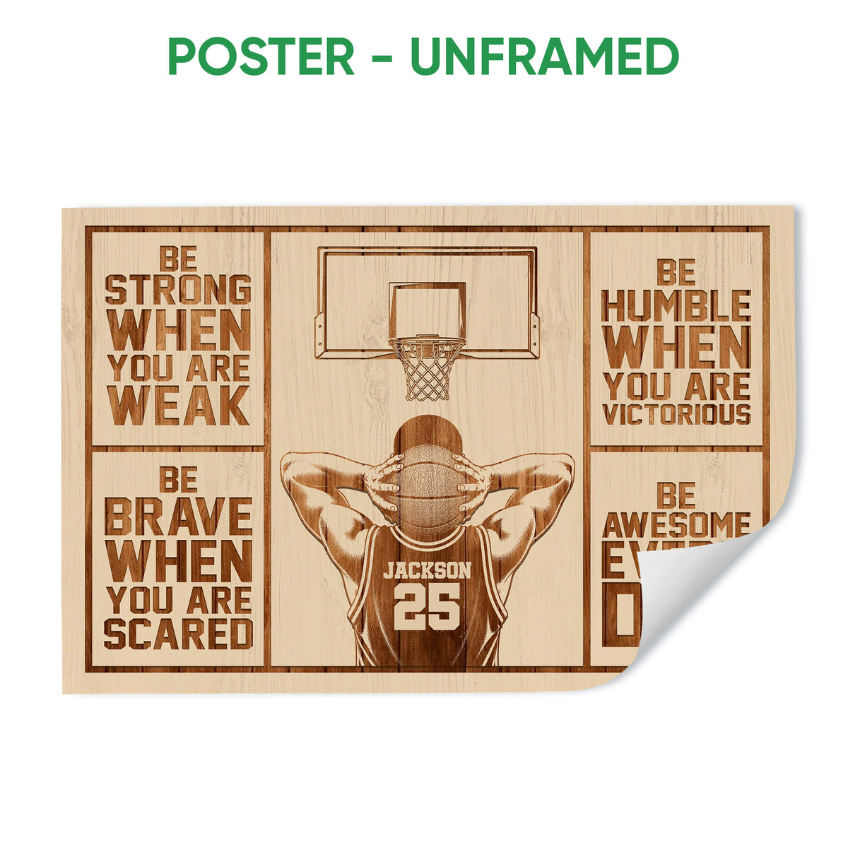Unframed basketball poster featuring a player holding a ball beneath a basketball hoop