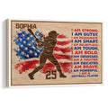 Framed softball wall art featuring a batter silhouette, American flag colors, and motivational player wording