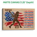 Matte canvas softball wall art featuring a batter silhouette, flag-inspired colors, and bold player message