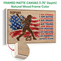 Natural wood framed softball wall art featuring a batter silhouette and flag-inspired red and blue artwork