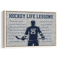 Framed hockey wall art featuring a navy hockey player silhouette and motivational life lessons