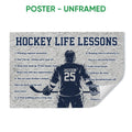 Unframed hockey poster featuring a hockey player silhouette, navy typography, and motivational lessons