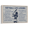 Framed softball wall art featuring a batter silhouette and motivational softball life lessons