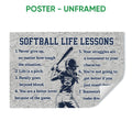 Unframed softball poster featuring a batter silhouette and motivational softball life lessons