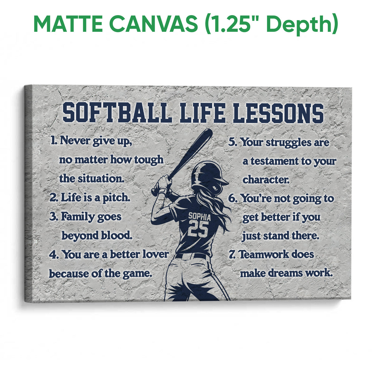 Matte canvas softball wall art featuring a batter silhouette and textured gray background