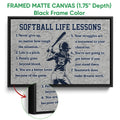 Black framed canvas softball wall art with motivational text and a batter silhouette